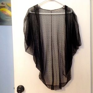 Black lace shrug top with short sleeves, size medium